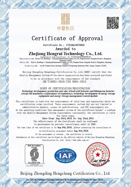 Cina Zhejiang Hengrui Technology Co., Ltd. Sertifikasi